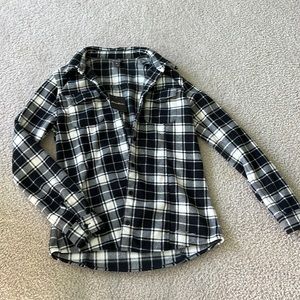 Eddie Bauer Black and White Plaid Fleece Flannel